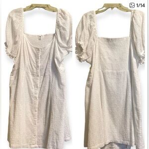 BP White Eyelet Sundress Button Front Smocking at back Sz 1X Dress